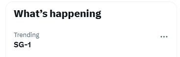 Gatefan1661's tweet photo. What's happening?

Well, SG1 is trending again! 

What does that tell you @AmazonMGMStudio ?

Time to #SaveStargate? https://t.co/FwkG8RuC8E