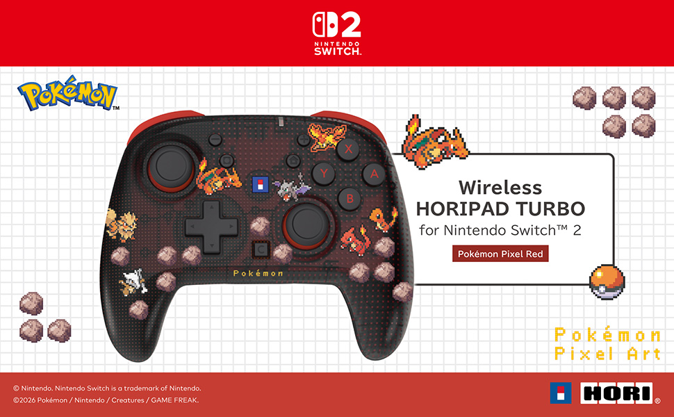 horiusainc's tweet photo. Bring on the heat with the Wireless HORIPAD Turbo (Pokémon Pixel Red) for #NintendoSwitch2! #Fire-type #Pokémon in pixel form with precision TMR sticks and the HORI button for Turbo, Assign and Profile modes. Available now @Walmart @Target @BestBuy @Amazon @Gamestop #HORIGaming https://t.co/M50TZDYXIC