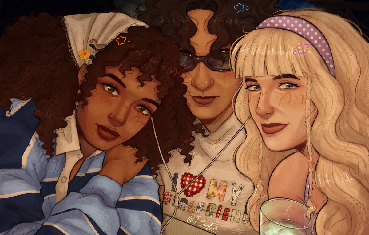 Revslie's tweet photo. The big 3!!! modern au 📸
(this was an excuse to draw maydove)

#sotr #sunriseonthereaping #TheHungerGames #thg #haymitchabernathy #lenoredove #maysileedonner #haydove #maydove https://t.co/WkwYq5K8Kd