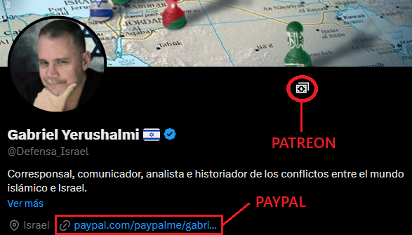 Defensa_Israel's tweet photo. Amigos. Tengan en cuenta que yo me dedico a informarlos cada día los siete días a la semana y necesito de su apoyo.   
- Como todos saben, yo NO me dedico a copiar y pegar noticias sino que las desarrollo, las explico, y respondo a sus preguntas, lo que requiere de un gran esfuerzo de tiempo.
- Es justo y necesario para mí el pedirles su apoyo a través de las siguientes aplicaciones:
🔹Buy Me a Cofee: https://t.co/SJ2Mw8zLaG
🔹Paypal: https://t.co/S54yorxoNe
🔹Patreon: https://t.co/ulGew2e73b
- De paso agradezco desde aquí a todos los que colaboran a través de PayPal, y lo hago desde aquí pues PayPal no me permite agradecerles uno a uno mediante mensajes directos!   Shalom  🍷