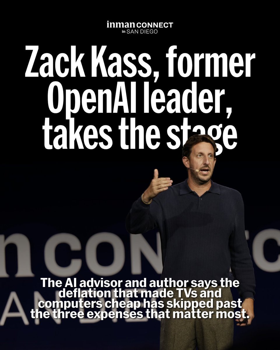 Inman's tweet photo. Ex-OpenAI exec Zack Kass says housing stays expensive because of policy, not tech — and he's pointing at local zoning boards, not Washington.

Agree? Full recap: https://t.co/AHDmISEtbS

#InmanConnect #HousingPolicy https://t.co/5rRmaR2rNQ