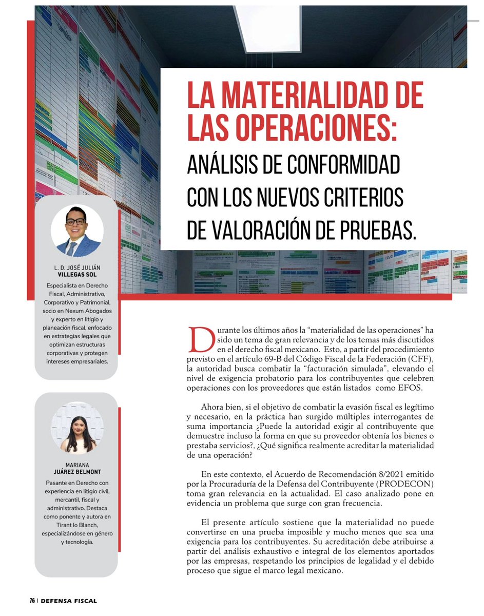 Nexum_Abogados's tweet photo. La materialidad de las operaciones sigue siendo uno de los mayores retos en materia fiscal. En nuestro más reciente artículo en Defensa Fiscal analizamos la valoración de pruebas y la seguridad jurídica frente a estos procedimientos. #DerechoFiscal #69B #CFF #NexumAbogados https://t.co/m9W2JMdav7