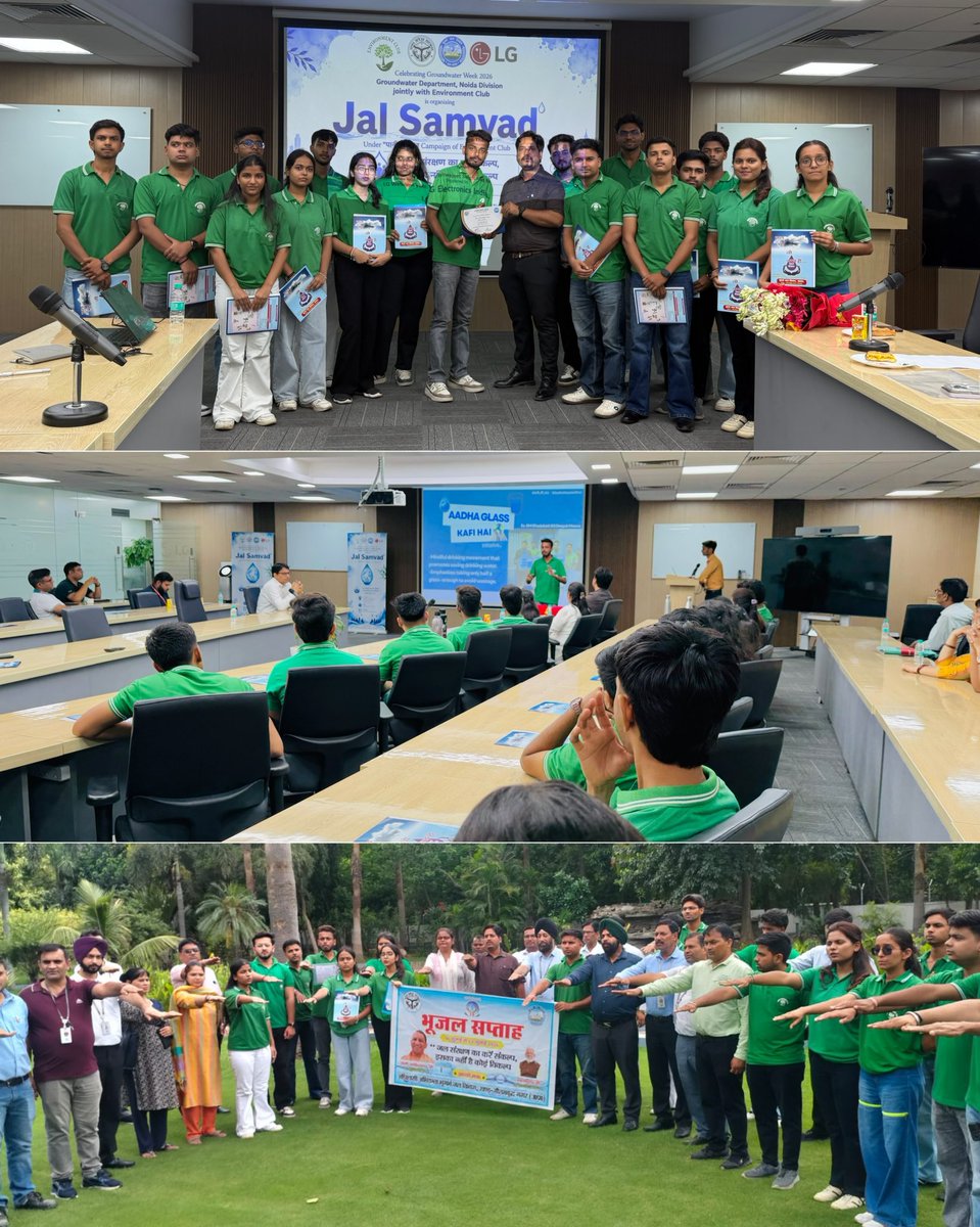 enclubmrt's tweet photo. क्लब द्वारा @LGIndia ग्रेटर नोएडा में #भूजल सप्ताह 2026 के तहत भूगर्भ जल विभाग, नोएडा खंड के साथ #JalSamvad किया। #पानी_की_बात मुहिम के तहत कर्मचारियों को #जल संरक्षण हेतु प्रेरित किया गया। इस दौरान परिसर में #पौधारोपण भी किया। उपस्थित सभी जल संरक्षण की शपथ लेकर #जलमित्र बनें। https://t.co/2CozBpWrZL