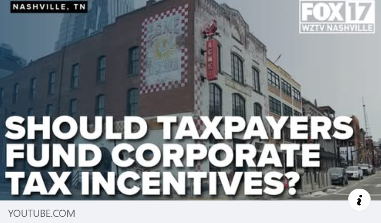 AFPTN's tweet photo. Should taxpayers continue to fund corporate tax incentives? @Fox17Ferrier continues to shine the light on this issue.  Even with clawbacks in place, taxpayers are still losing millions on businesses that have gone belly up. 🗽 Story in the comments 👇 https://t.co/2OSprFYAO1