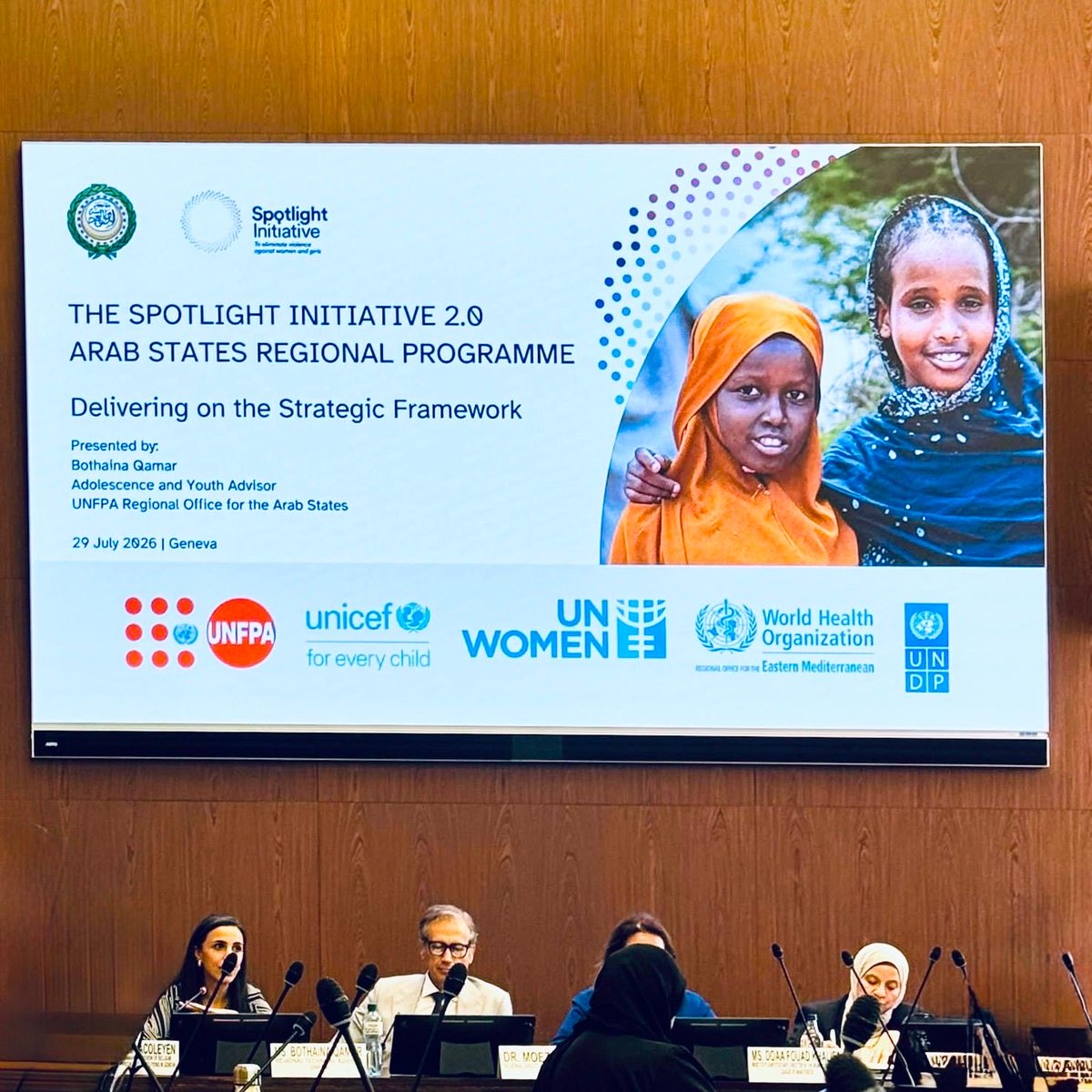 WHOEMRO's tweet photo. Violence against women and girls is preventable. Yet, 1 in 3 women worldwide will experience violence in her lifetime.

At an event hosted by the League of Arab States and UN Women to launch the Regional Strategic Framework to End Violence Against Women and Girls, @WHO joined  the @arableague_gs, @UNDPArabic, @UNFPA, @UNICEF,  @UN_Women  and the Spotlight secretariat to introduce the Arab States Spotlight Initiative 2.0.

Through this strong partnership and shared commitment, we can accelerate action, strengthen protection, and create safer, more equitable futures for women and girls across the region. 

#Partners4Health #HealthForAll
