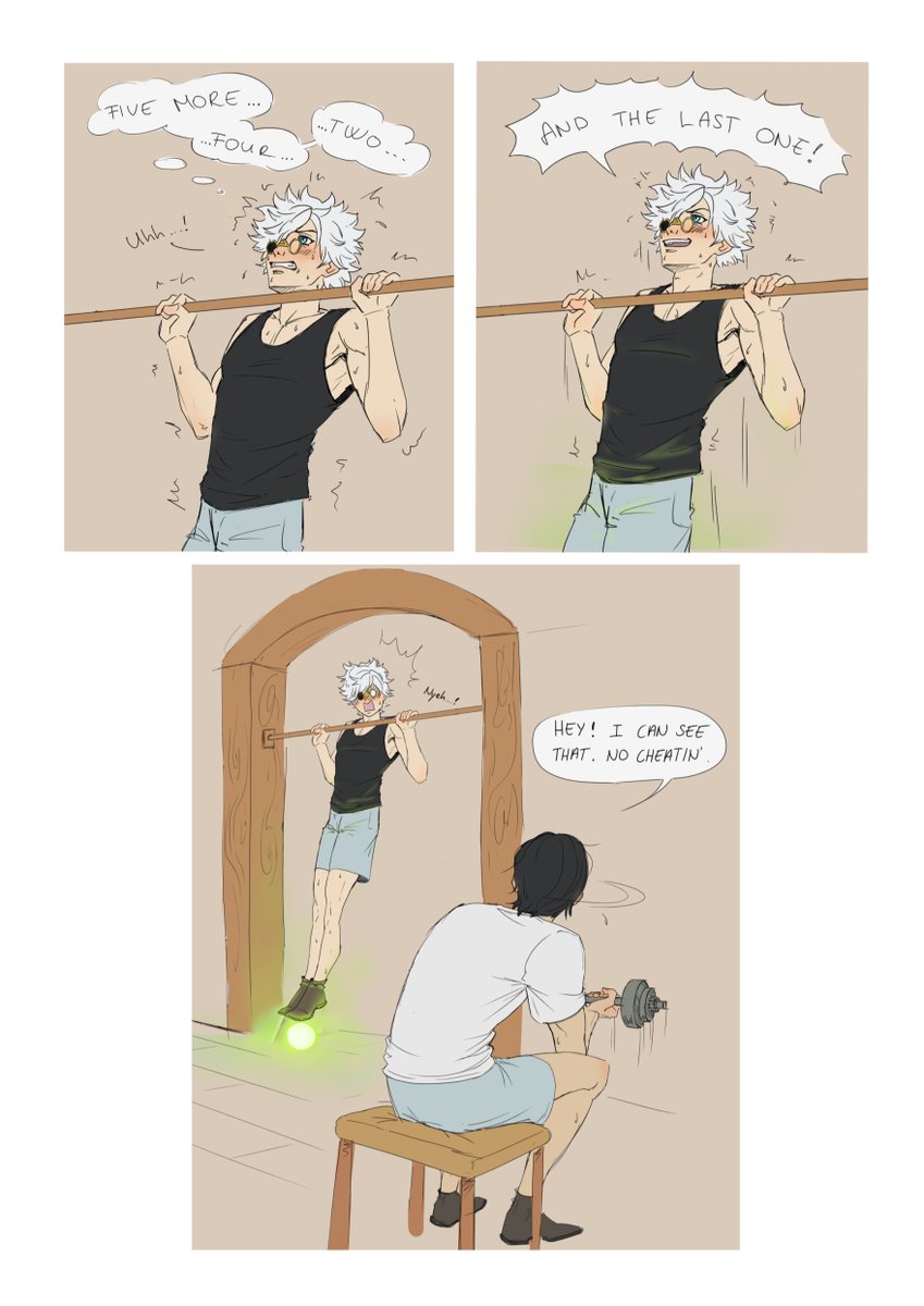 lynzendra's tweet photo. While I was drawing Qifrey my husband told me that I drew his arms too skinny, and I should give him more muscle. And this is how these 3 panels were born lol.

#witchhatatelier #atelierofwitchhat #tongariboushinoatelier #qifrey https://t.co/vfA1UK29YP
