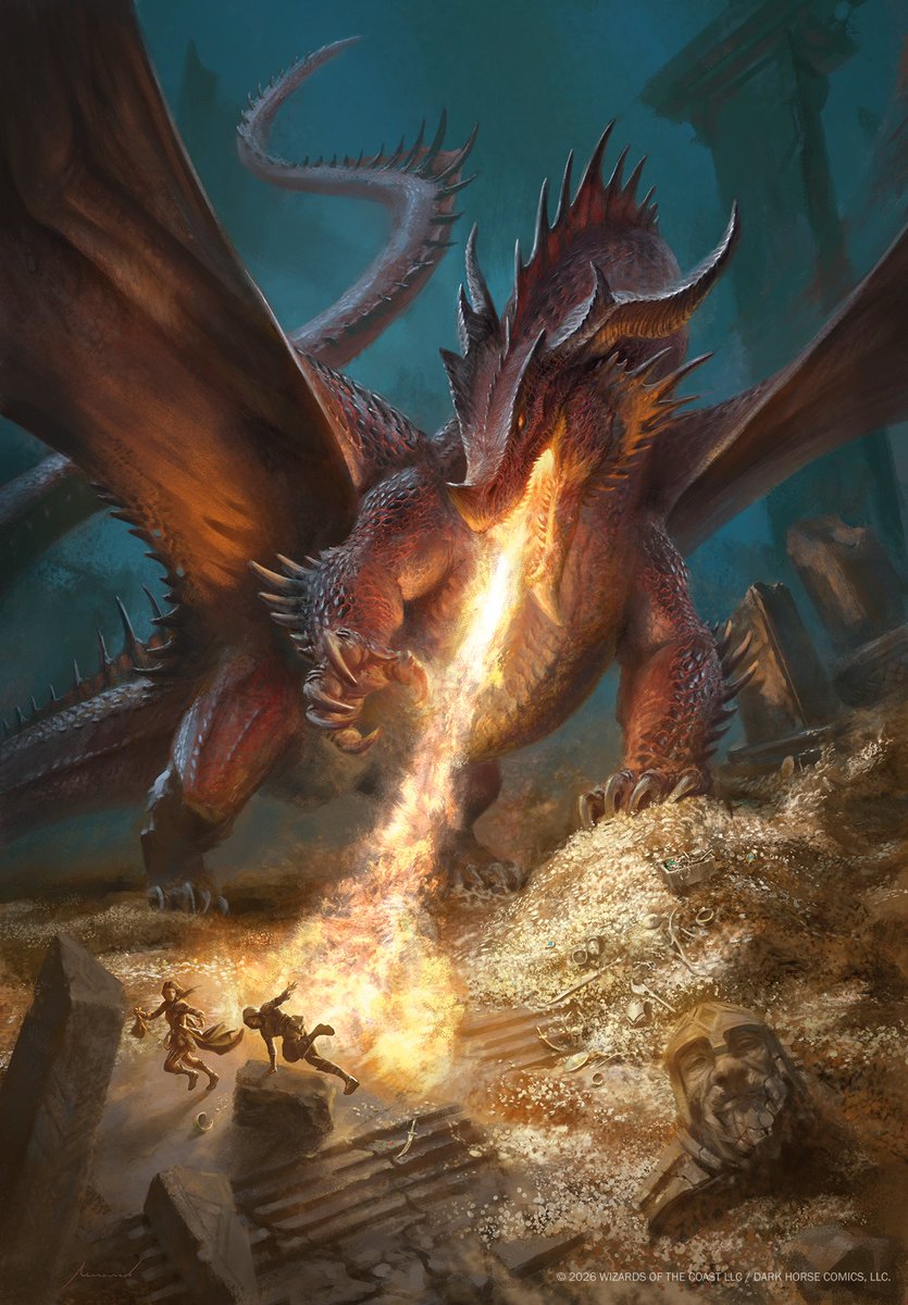 AJManzanedo's tweet photo. Red Dragon. Another foil variant cover I illustrated for the upcoming Dungeons &amp; Dragons comic series from Dark Horse Comics. https://t.co/dZPOWGzUPO