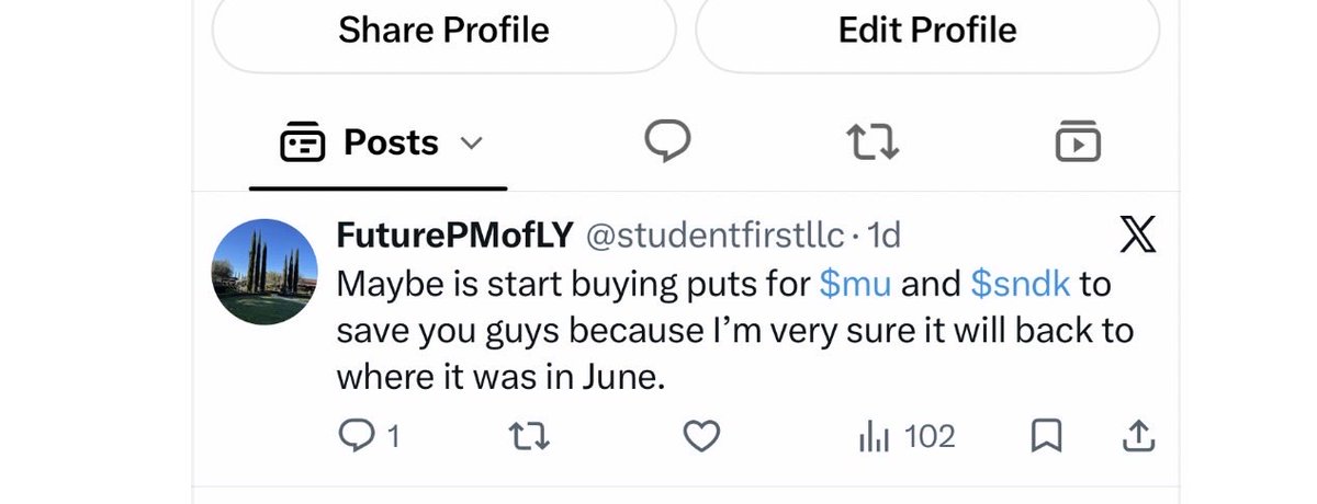 studentfirstllc's tweet photo. Everyone should thank me today, I saved the market today  @squawksquare @_HalalTrader_ $mu, $sndk https://t.co/wjmPdCfGWn
