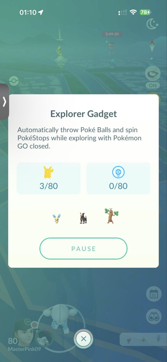 MasterPinkTT's tweet photo. I finally got the explorer gadget! It’s pretty bad with low catch and spin limits plus only works with the game closed but can’t complain considering it’s free 🤷‍♂️ #pokemongo #pokemon #explorergadget https://t.co/K5A6ilBcpF