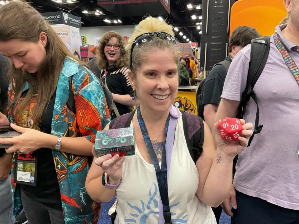 MimicDice's tweet photo. Three HAPPIES and a SAD, let’s play at #gencon I bet you can’t guess who is who in this group! https://t.co/3RZ6d9VK0D