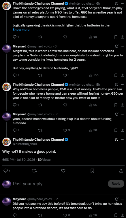 maynard_voidx's tweet photo. @Tubbernaut @nintendo_chall @Reggie Oh you should've seen him bringing homeless people into this debate with me and when i told him that it was tone deaf of him to bring homeless people into the mix, he still didn't get it. https://t.co/P9H1fDeqg3