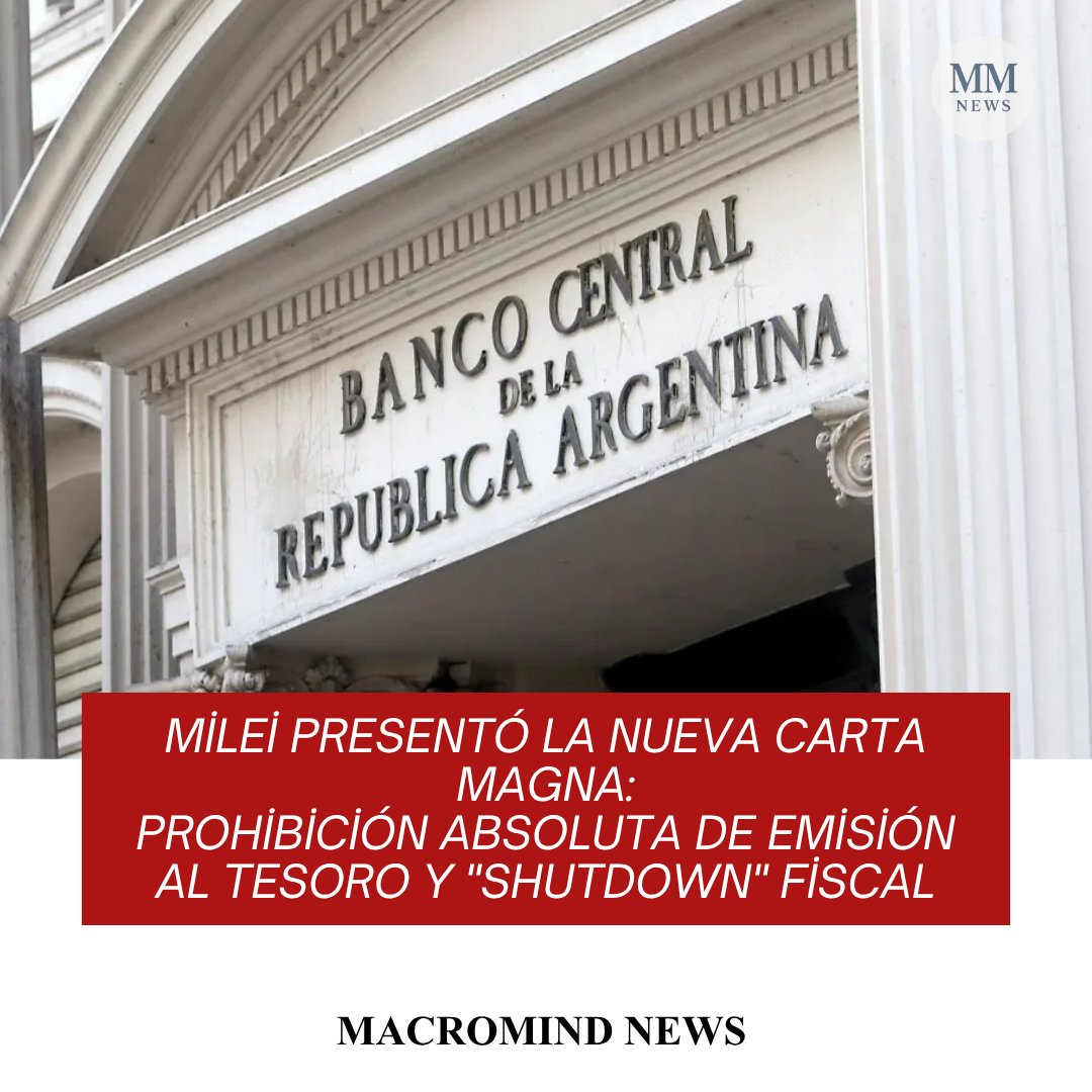 MacroMindNews's tweet photo. 🚨 Javier Milei presentó una reforma económica integral:

• Cambio en la Carta Orgánica del BCRA.
• Grillete fiscal.
• Desregulación en mercados de capitales y seguros. https://t.co/0x0tklp3r9