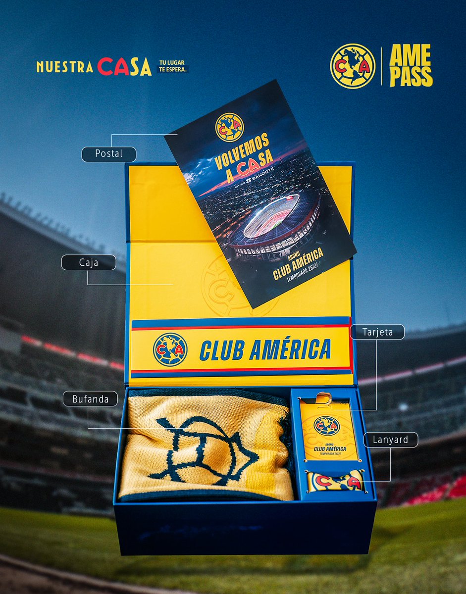 ClubAmerica's tweet photo. ¿Ya conoces el kit exclusivo para nuestro Abono AmePass Temporada 2026/27? 🤔✨

¡Únete ahora mismo! ➡️ https://t.co/xsylooo9AC

Además de recibir tu kit, también tendrás acceso a preventas de boletos, descuentos en artículos oficiales, experiencias únicas y mucho más. 🤩🔝 https://t.co/uj1GNmDMJG