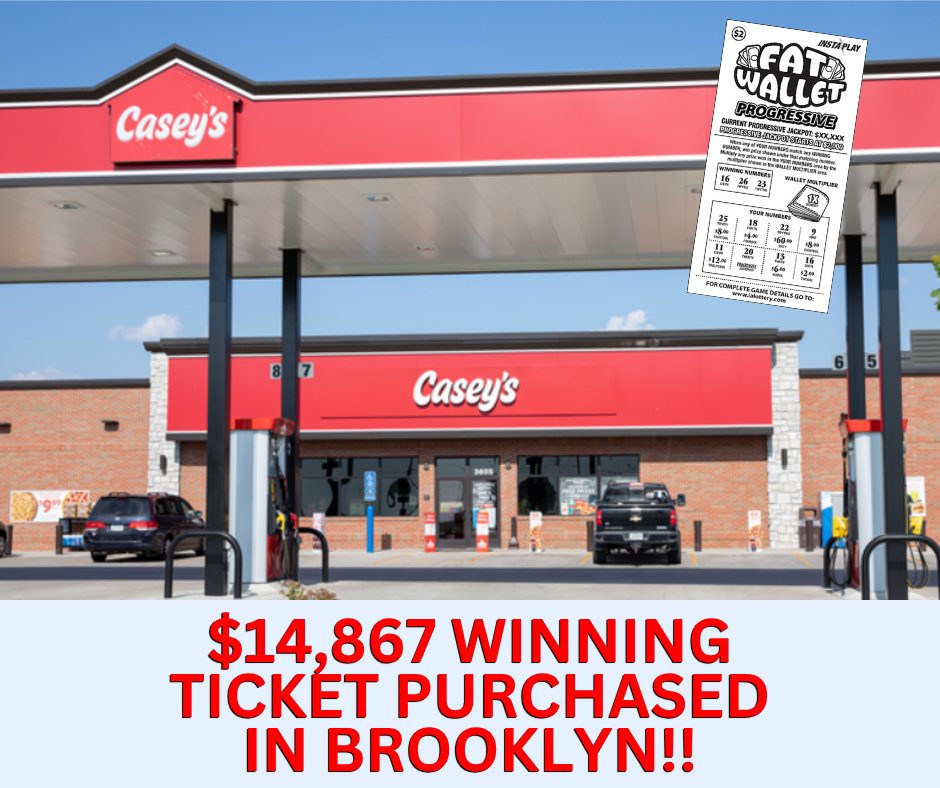 ialottery's tweet photo. Brooklyn, do you know a Fat Wallet Progressive player??
Today, someone purchased a $14,867.60 winning ticket from the Casey's on 106 W 2nd Street!! Was it you? https://t.co/smxux2eRSA