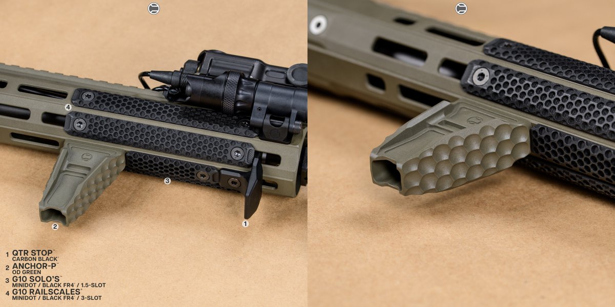 RailScales's tweet photo. Black & OD Green 🤌
• QTR Stop | Carbon Black
• Anchor-P | OD Green
• G10 Solo’s | MiniDot | Black FR4 | 1.5-Slot
• G10 RailScales | MiniDot | Black FR4 | 3-Slot
• Halftop Mount | Carbon Black
• CSMR Button | Terra Bronze | Apex
#RailScales #G10Scales #Anchor #QTR #CSMR #HUXWRX #Flow556kL #Aimpoint #MicroT2 #Spuhr #Surefire #ScoutLightPro #WilcoxIndustries #RAIDX #CobaltKinetics #KineticConsulting #Magpul #Geissele #MLOK #Profoto