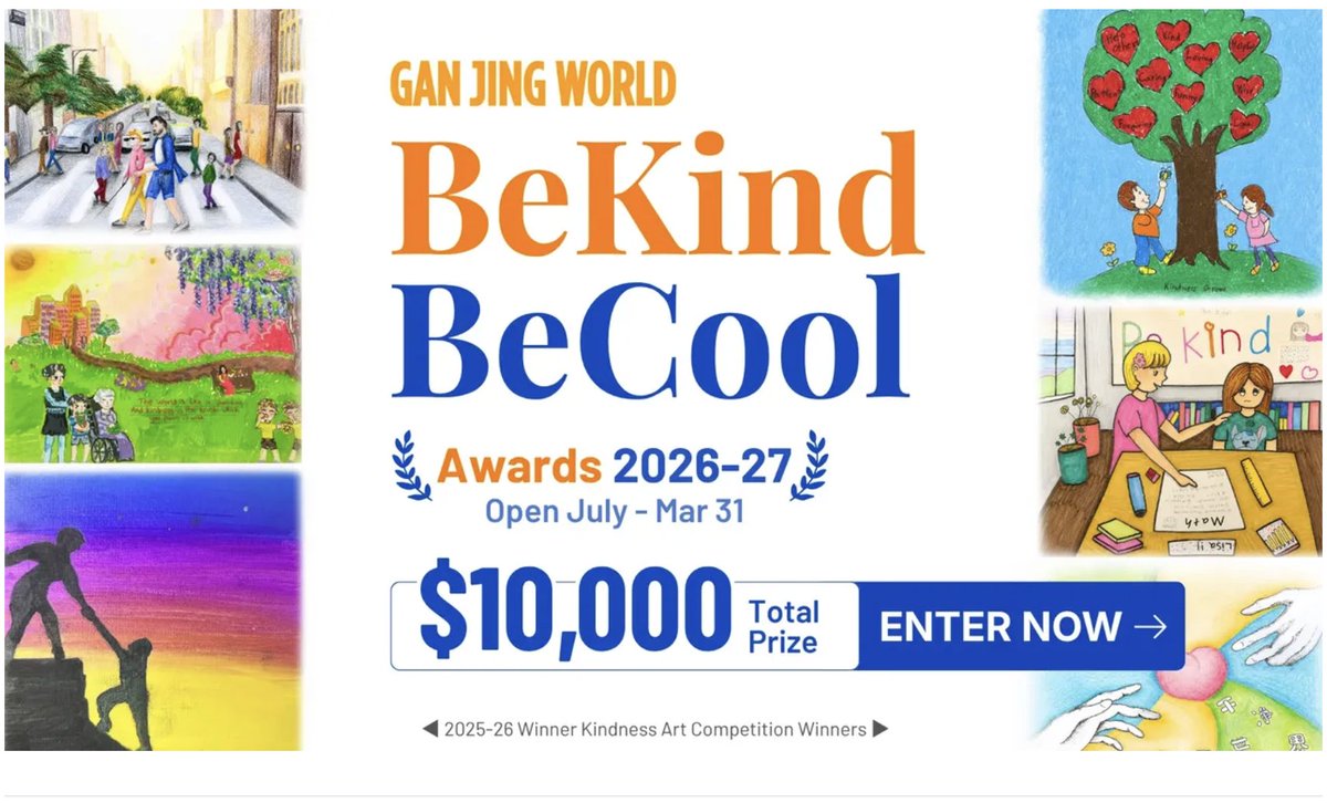 spencenny1's tweet photo. Choose Kindness: Gan Jing World Opens the 2026–27 #BeKindBeCool Kindness Awards~ https://t.co/CEqSTFlwC4