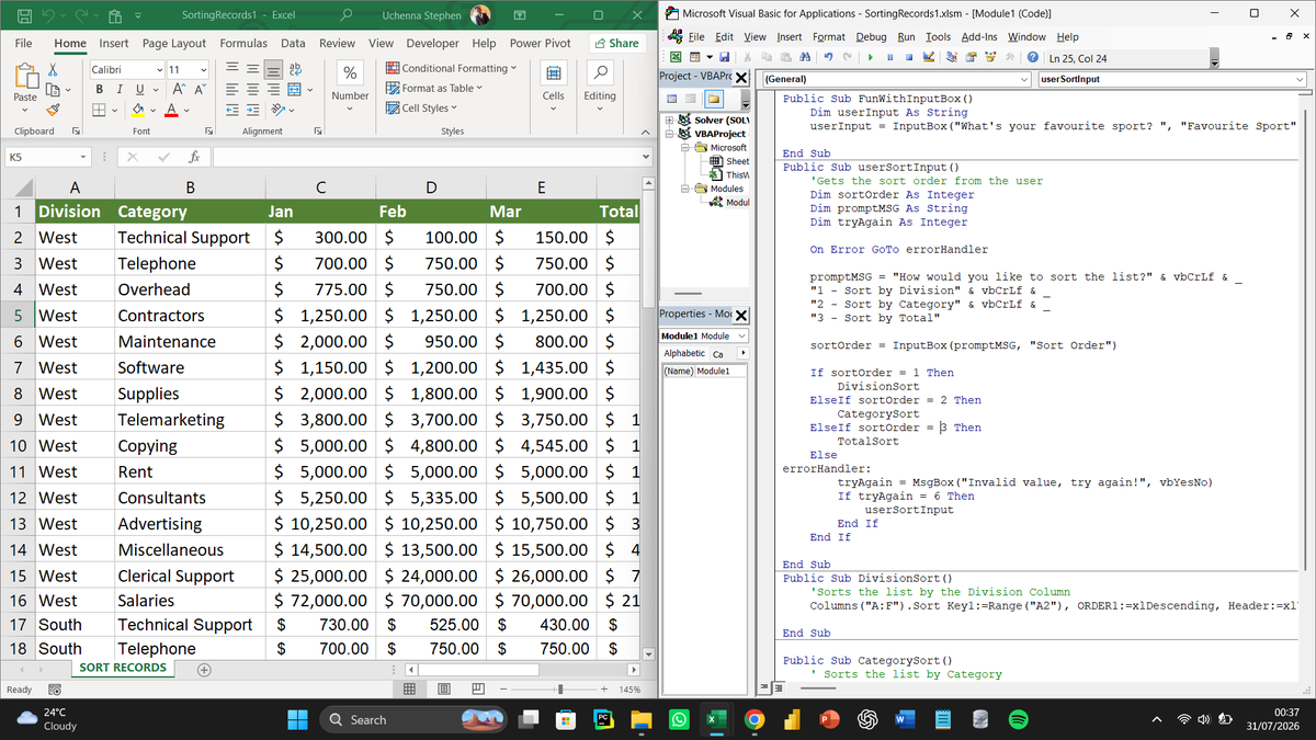 analyst_uchenna's tweet photo. Day 13 of my Excel &amp; Data Analytics Journey
Today I learned the fundamentals of Excel VBA, including variables, procedures, logic statements, loops, and user input.
It's giving me a better understanding of how Excel tasks can eventually be automated.
#DataAnalysis #Excel #SQL https://t.co/xIcQfYXCjs