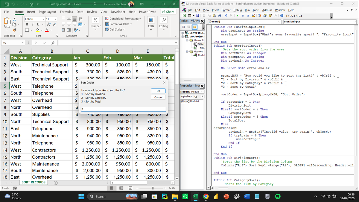 analyst_uchenna's tweet photo. Day 13 of my Excel &amp; Data Analytics Journey
Today I learned the fundamentals of Excel VBA, including variables, procedures, logic statements, loops, and user input.
It's giving me a better understanding of how Excel tasks can eventually be automated.
#DataAnalysis #Excel #SQL https://t.co/xIcQfYXCjs