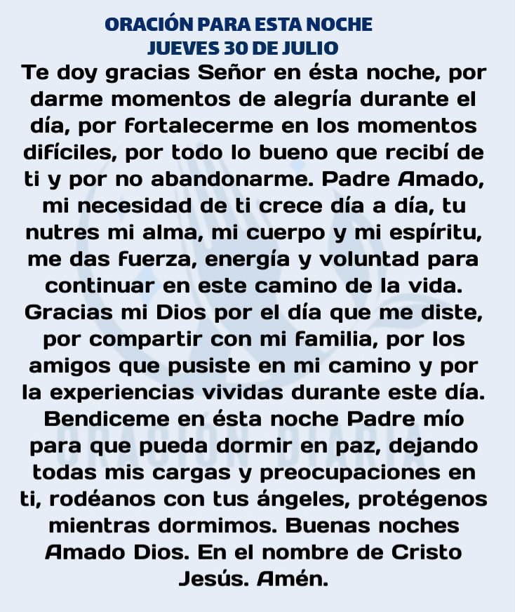 oracion_diaria's tweet photo. Oración Diaria para esta noche de Jueves 30 de Julio de 2026 https://t.co/Y0Wha4fwFF