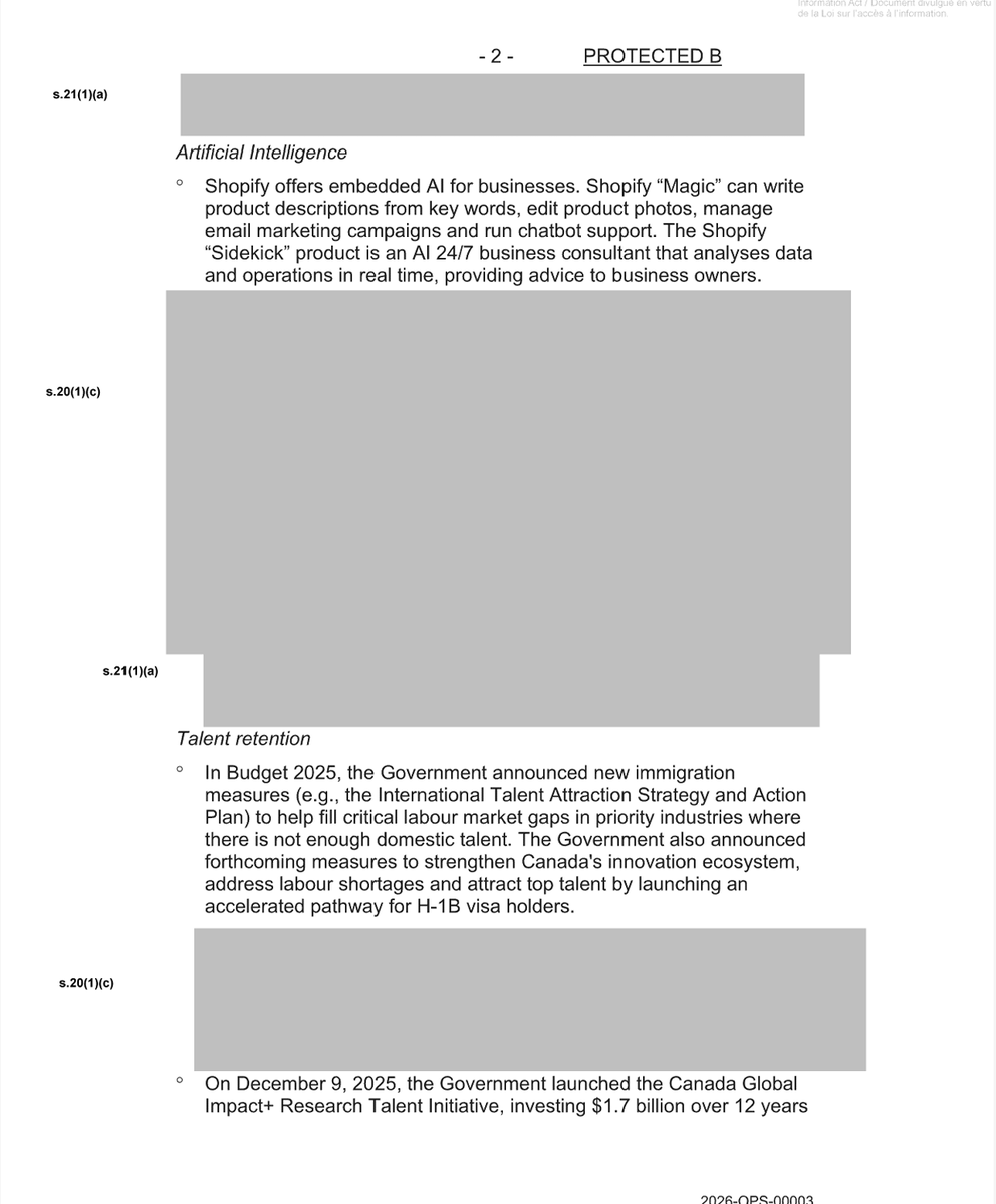 christoaivalis's tweet photo. 1. Shopify CEO wants to make it so that millions of Canadians can't vote because they're too poor
2. Likely has even more extreme views in private
3. Recently met with Mark Carney
4. Most of what they talked about in their meeting is REDACTED

It's not unreasonable to believe until we hear otherwise that the CEO and Carney spoke about efforts to steal voting rights from millions of Canadians.