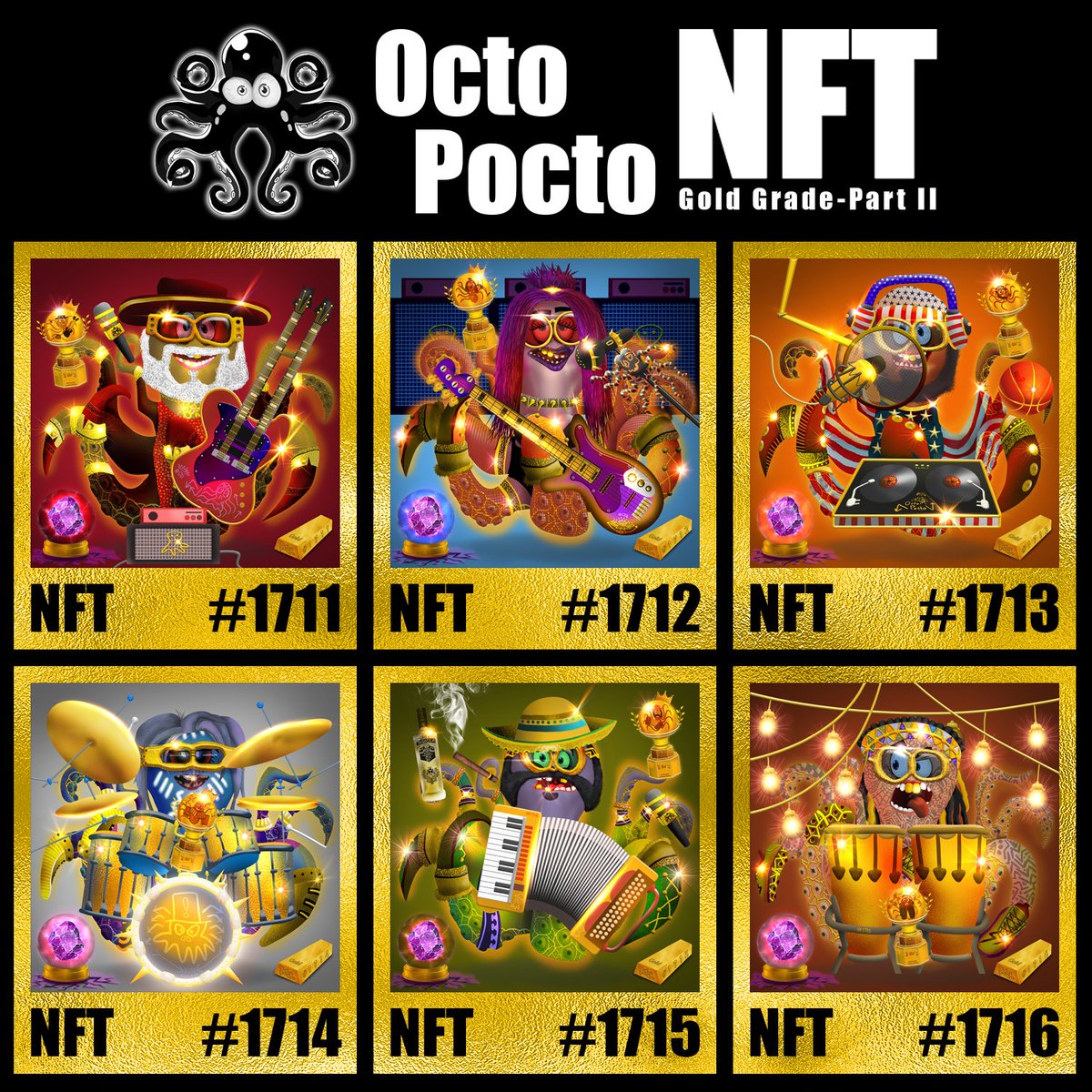 OCTOPOCTONFTS's tweet photo. Final Part to Gold Grade NFTs from OctoPocto Minting on August 08, @ 08:08AM (UTC)
Group: 96
Tier: 23
Trait: MUSIC II
“MUSIC II” will be dropping on August/08 @ https://t.co/kmqbSG8vqZ
#1of1NFT #NFT #droppingNFT #OpenSea #NFT #Octo #RareNFT #octopusnft #web3 #FCFS #mintnft https://t.co/Y5ErJiAvzF
