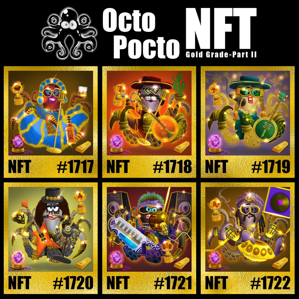 OCTOPOCTONFTS's tweet photo. Final Part to Gold Grade NFTs from OctoPocto Minting on August 08, @ 08:08AM (UTC)
Group: 96
Tier: 23
Trait: MUSIC II
“MUSIC II” will be dropping on August/08 @ https://t.co/kmqbSG8vqZ
#1of1NFT #NFT #droppingNFT #OpenSea #NFT #Octo #RareNFT #octopusnft #web3 #FCFS #mintnft https://t.co/Y5ErJiAvzF