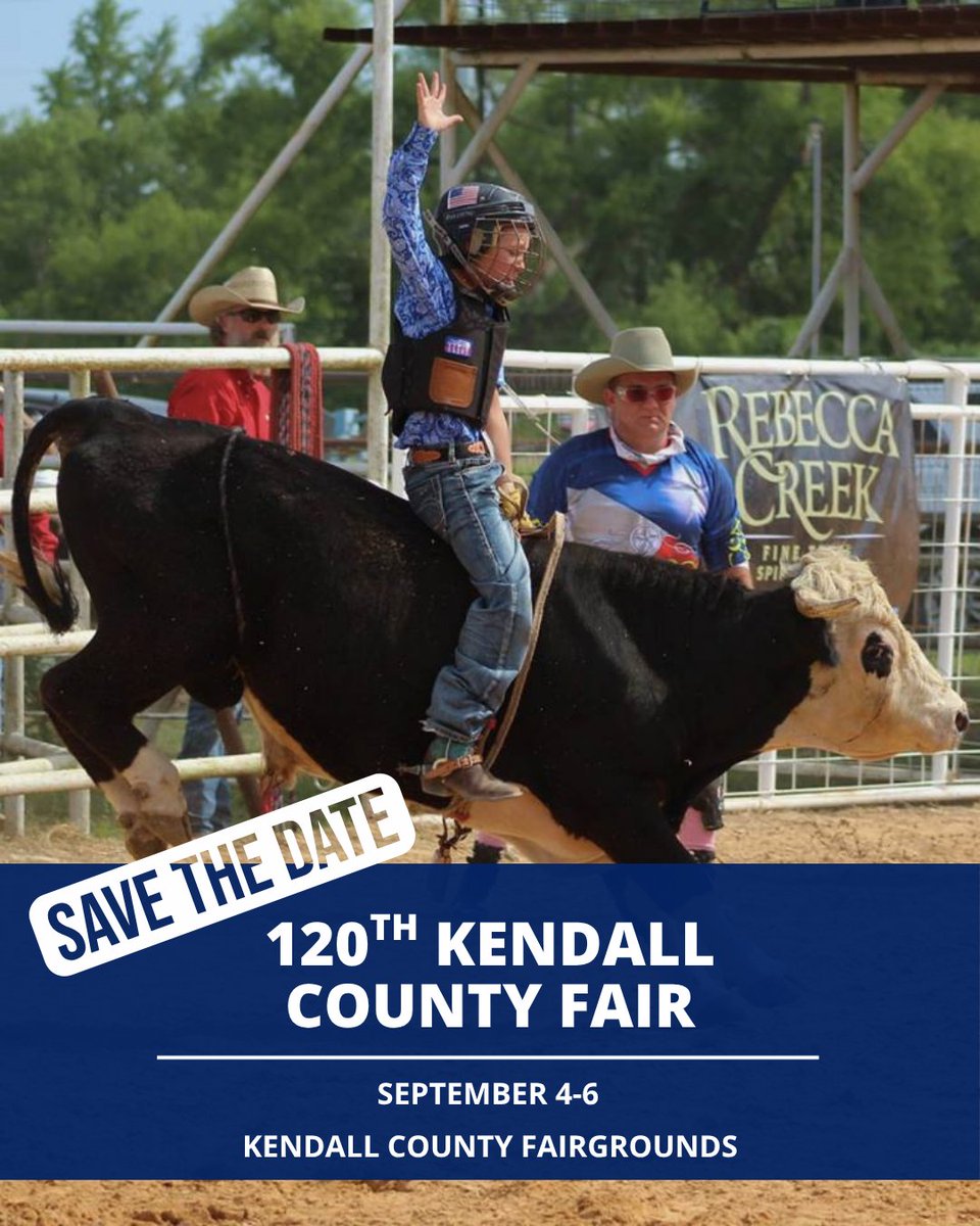 VisitBoerne's tweet photo. 🤠 Mark your calendars! The Kendall County Fair returns to Boerne Sept. 4–6 with rodeo action, live music, special events, fair food, livestock shows, a parade, shopping, and family fun.
Start planning your Labor Day weekend: https://t.co/dYFPF6jSvn https://t.co/uDx9shgpeo