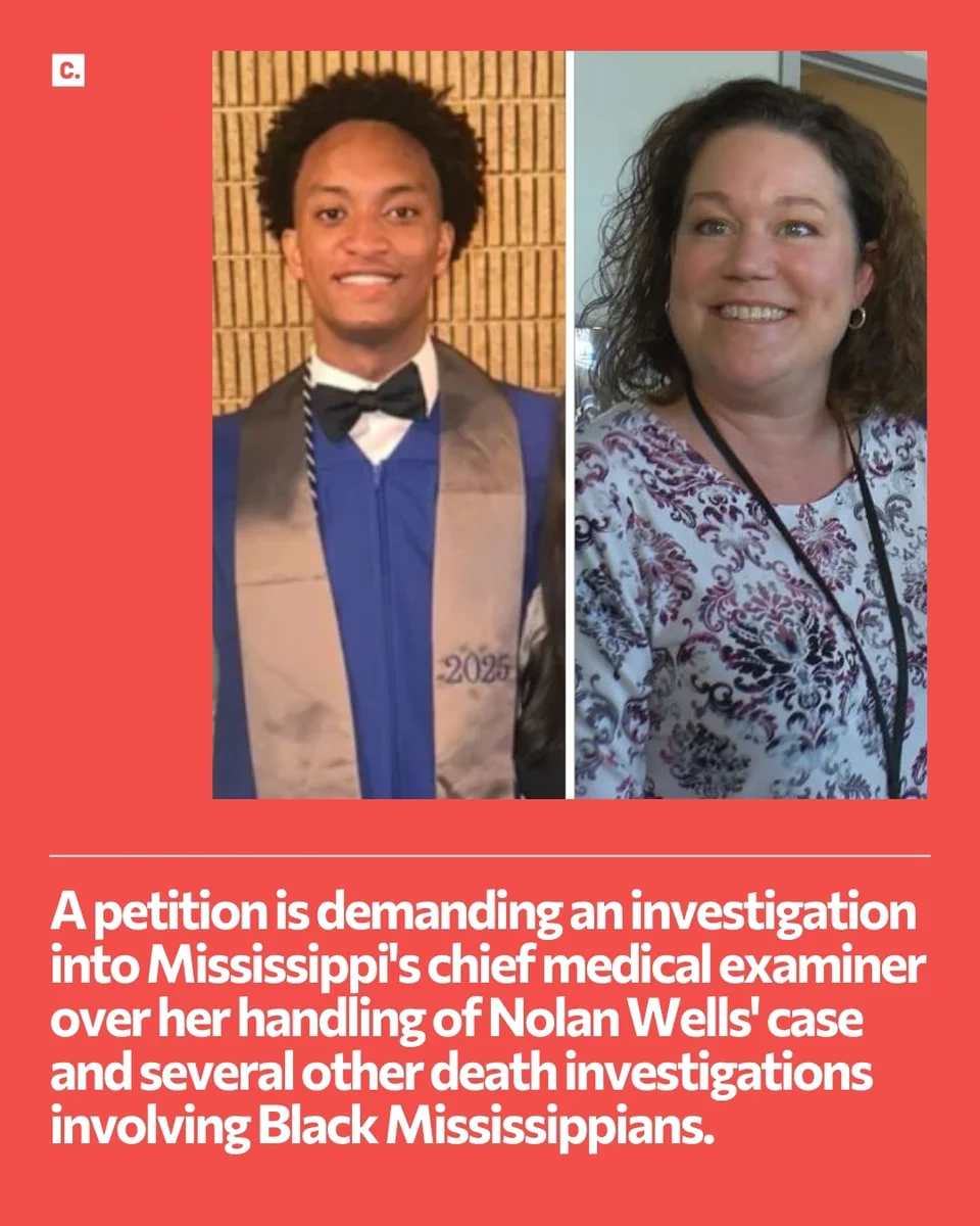 Two people; one in a graduation gown, the other in casual attire, with text about a petition for investigation.