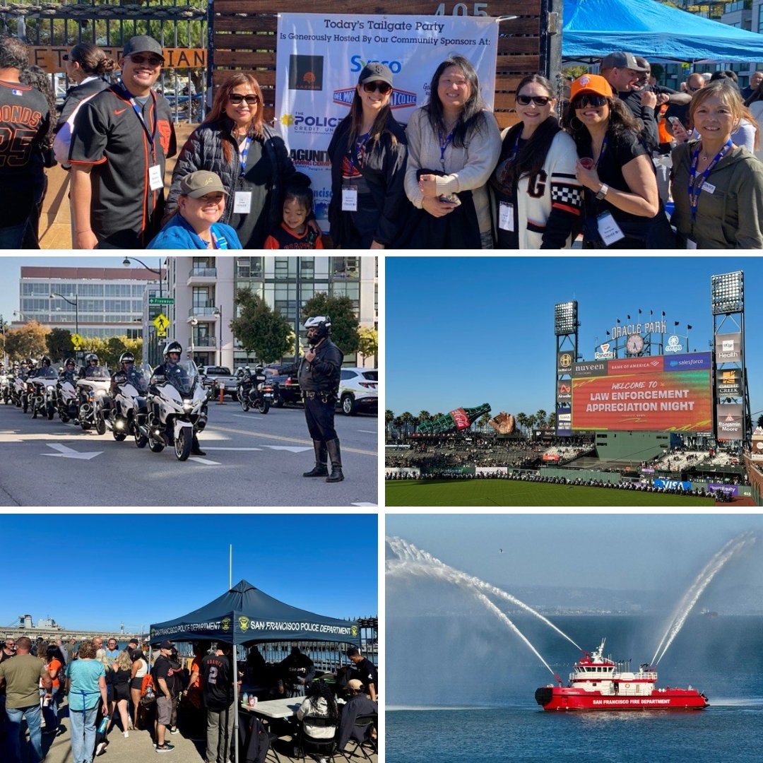 ThePoliceCU's tweet photo. We celebrated Law Enforcement Appreciation Night w/ @SFGiants by sponsoring a tailgate hosted by the @SanFranciscoPOA and to join in a tribute honoring fallen officers. To our heroes in blue: thank you for your service, sacrifice, and commitment to keeping our communities safe. https://t.co/Dt9fTv5Nj9