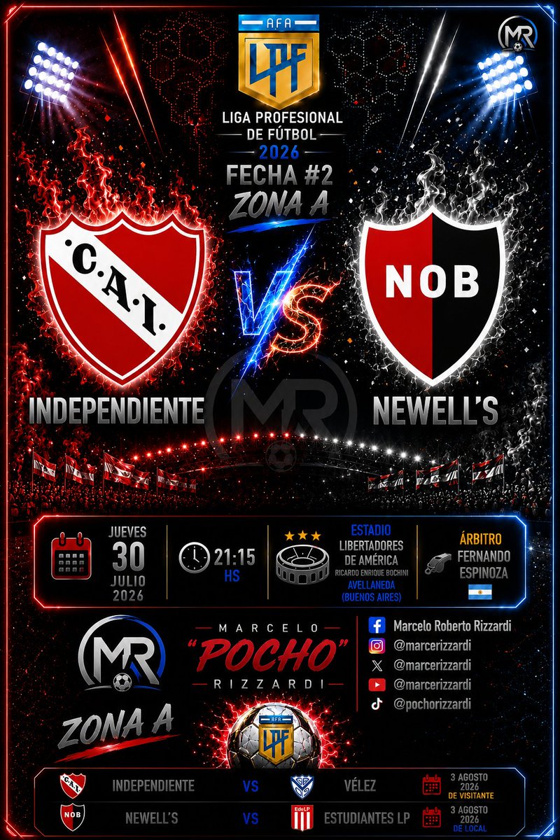 marcerizzardi's tweet photo. TORNEO CLAUSURA (Fecha 2️⃣) Por la Zona 🅰️ desde las 21:15 hs juegan #Independiente vs #Newells 🔴 Por un partido Interzonal se enfrentan #CentralCordoba vs #atléticotucumán desde las 21:15 hs https://t.co/FSj5oXk5Cp
