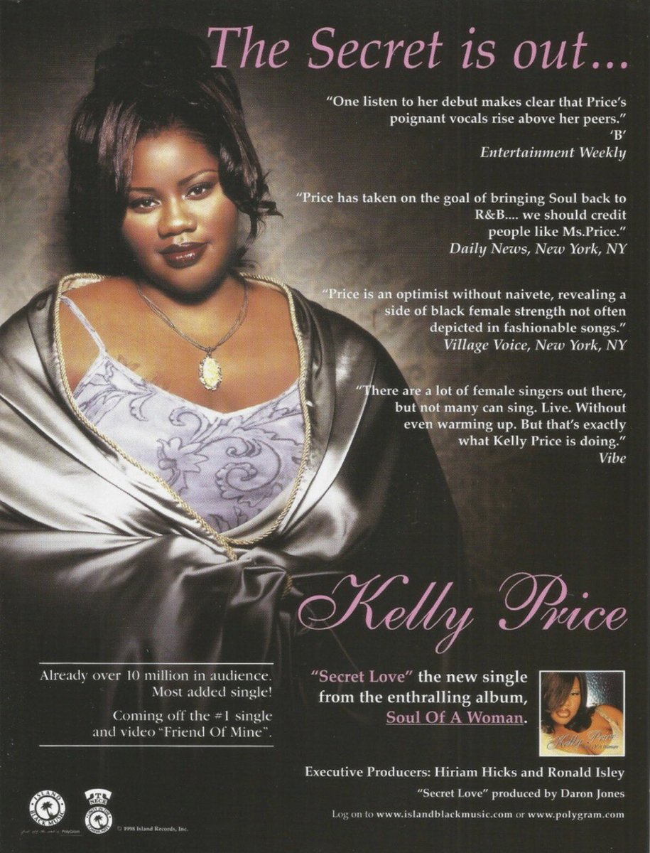 KORDEICLUB's tweet photo. kelly price promotional posters for “secret love”, the second single from her debut album, “soul of a woman” (1999) https://t.co/7Pu7mnOWQN
