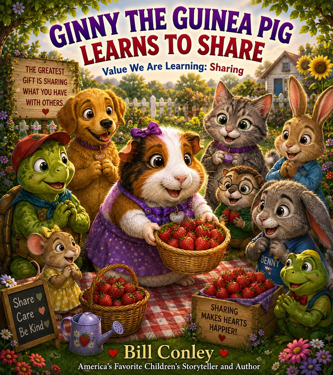 billconley7's tweet photo. GINNY THE GUINEA PIG LEARNS TO SHARE

VALUE WE ARE LEARNING:
Sharing means willingly giving some of what we have to help or bring joy to others. Sharing can involve toys, time, knowledge, kindness, and even attention. When we share, we strengthen friendships and create happiness for everyone involved. Sharing teaches us to think about others and not just ourselves. In this story, Ginny discovers that what she gains from sharing is far greater than what she gives away.

MORAL OF THE STORY:
Sharing is one of the simplest ways to show kindness and love. When we share with others, we help create friendships built on trust and generosity. Sharing teaches us to think about the needs of others and not just our own desires. A generous heart often receives more joy than it gives away. True happiness is not found in keeping everything for ourselves but in blessing others whenever we can. Small acts of sharing can make a big difference in someone's day. The more we practice generosity, the easier it becomes to be kind and thoughtful. A sharing heart is a joyful heart.

Click on the link below to read the rest of the story.

https://t.co/4UaACLd5O4