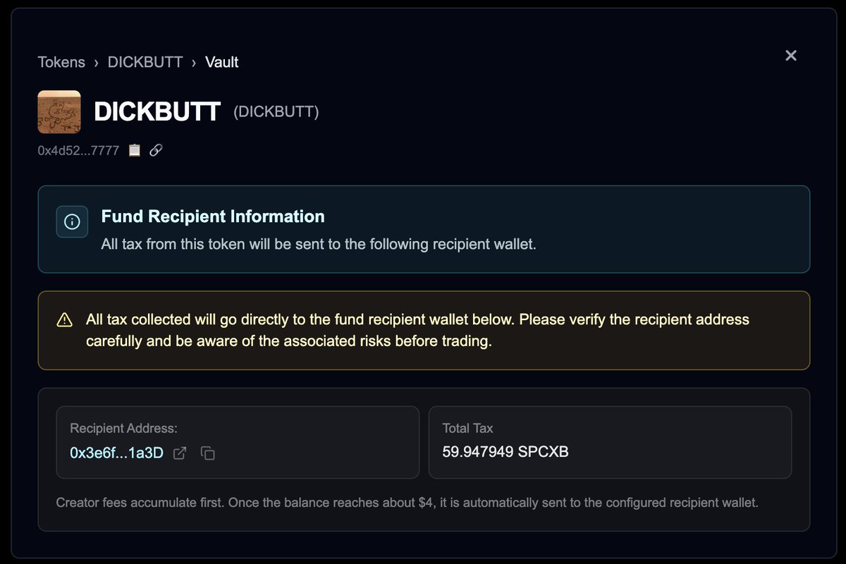0xRHoodz's tweet photo. DO NOT BUY $DICKBUTT on BSC

100% of the SPCX rewards are going to the dev.

You can check it here - https://t.co/zXKCoME5fo

it means NO ONE will get SPCX for holding.

he has already earned $7000 in SPCX

0x4d52326Fd159873C0acf5644e492Abef7B6C7777 https://t.co/F7WrATxKNK