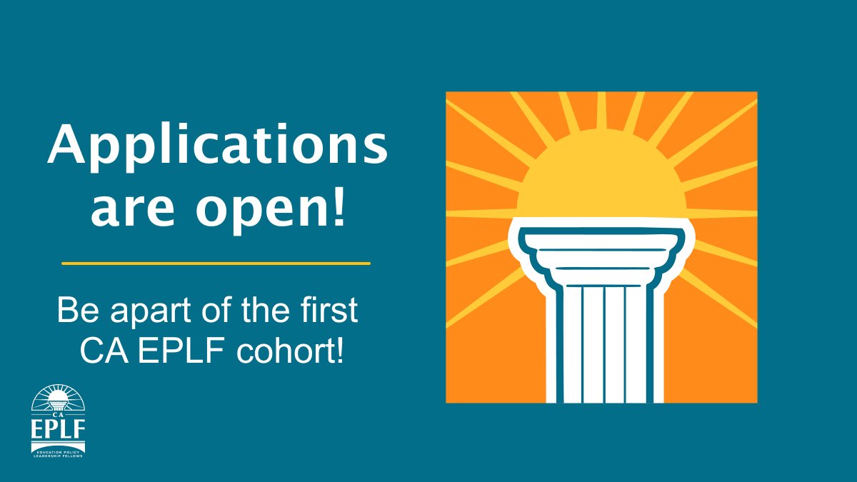CA_EPLF's tweet photo. Deadline extended: applications for the CA Education Policy Leadership Fellows Program are now due Sunday, August 9, at 11:59 PM. Don't miss your chance to join this statewide network of education and policy leaders.

Apply here: https://t.co/MVsdSjaF2d

#CAEPLF #EducationPolicy https://t.co/kgA0YphiXw