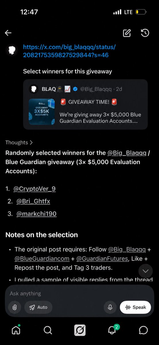 Big_Blaqqq's tweet photo. From hundreds of entries… only 3 made the cut.🎉

Congratulations to the winners of our $5,000 blue guardian Evaluation Accounts! 🏆🔥

👑 @CryptoVer_9 
👑 @Bri_Ghtfx 
👑 @markchi190 

Winners, your journey starts now, open ticket on discord to claim your accounts.

To everyone else: don’t stop showing up. Bigger giveaways are on the way. 💙📊
