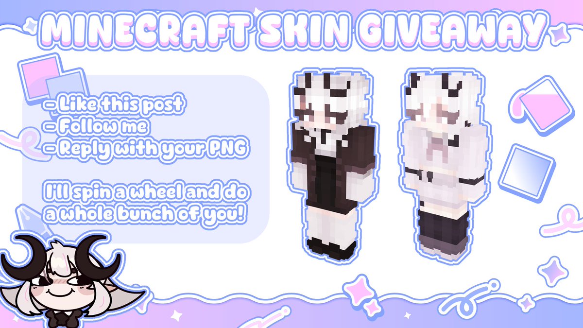 Shizuka_Ch's tweet photo. 🌸MINECRAFT SKIN GIVEAWAY🌸

Hi friends!! I'd like to build my portfolio, so if you're interested please follow these steps~ ♡
⸝⸝
🤍Like this post
🤍Follow me
🤍Drop your PNG below!
⸝⸝
I'll be making these on stream! (.❛ ᴗ ❛.) Meow meow!!!
#vtuber #envtuber https://t.co/6QvVTxVAyY