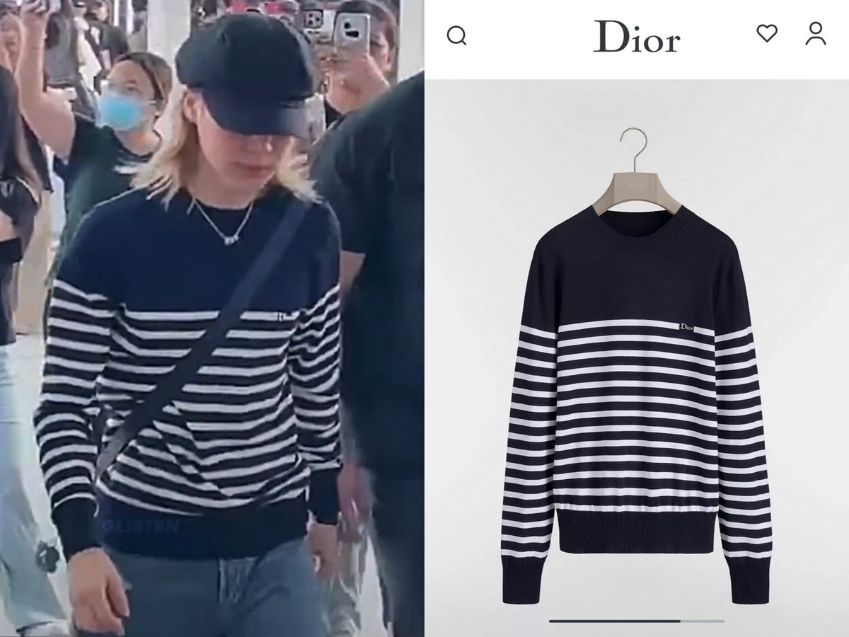 cocojm_0t7's tweet photo. [INFO] #Jimin spotted in Dior’s Striped Sweater in Blue and White Wool Jersey at the airport today !! effortlessly stylish as always. https://t.co/Vbe7niey6Y
