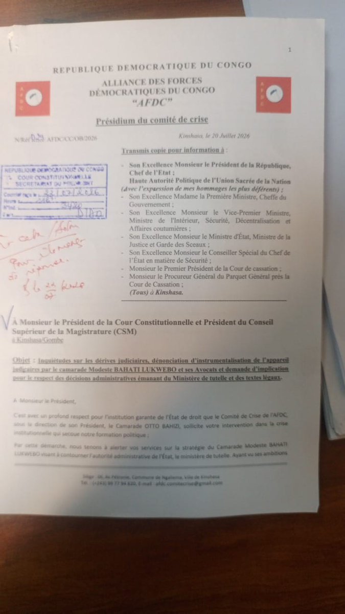 Khenda_depp's tweet photo. 🔴🔴🔴

Le prétendu « Comité de crise » qui tente de parler au nom de l’AFDC ne dispose d’aucune légitimité statutaire. Nul ne peut s’arroger les prérogatives des organes régulièrement établis d’un parti politique.

@PLukwebo
@BellarminBya @elogemwandwe @JByergi @ElmaBetonFatshi https://t.co/ULQeEZd2e1