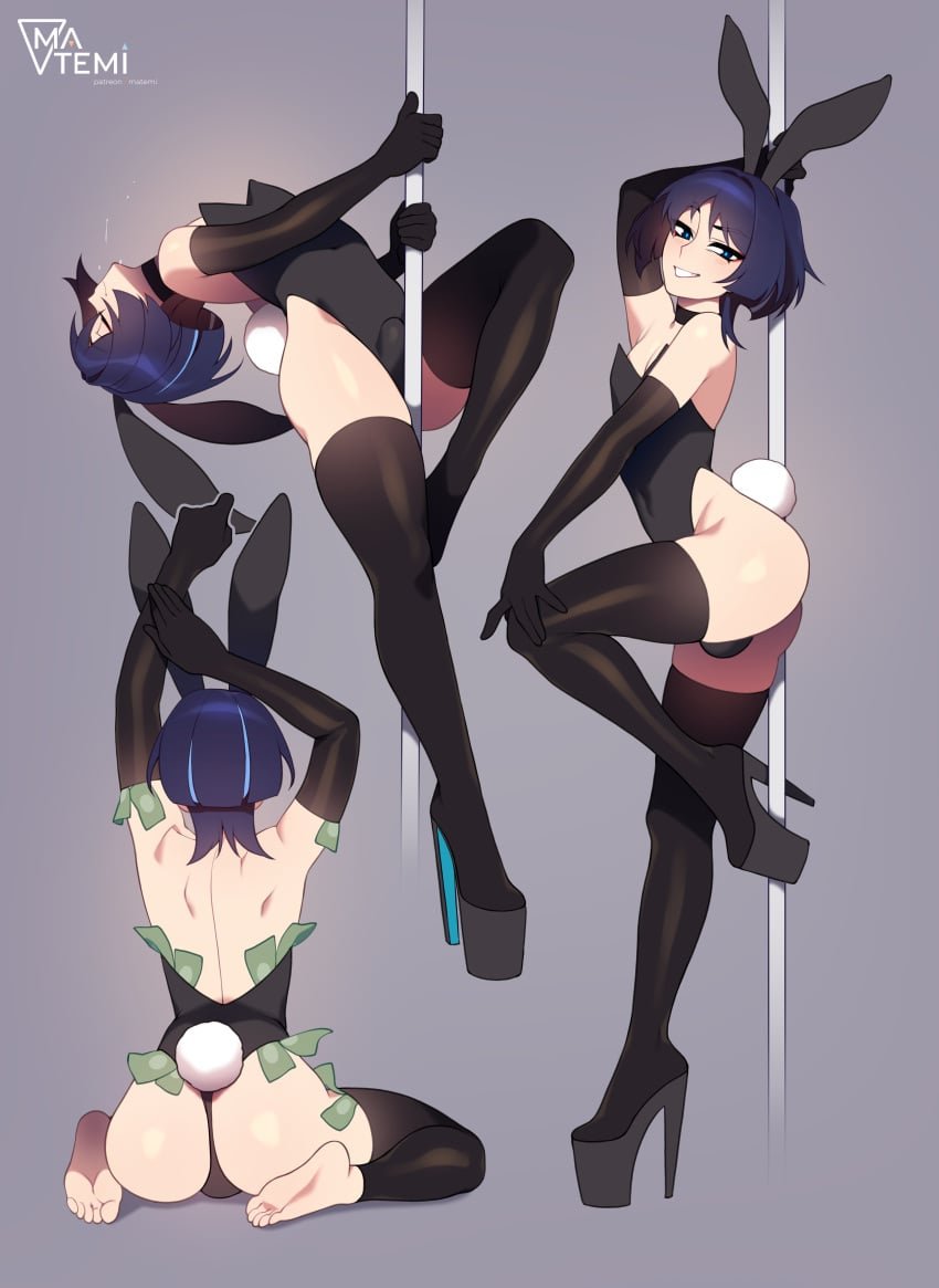 FireBratRe_Bun's tweet photo. ShinyLocked Studios is, by nature, NOT a strip club.

However, some films do call for proficiency in pole dancing for a scene every now and again, and Felix has an affinity for dancing, after all.

... Yes, the bunnysuit rides up terribly. Please stop asking for him to twerk.💧 https://t.co/xNXhJFj0WH