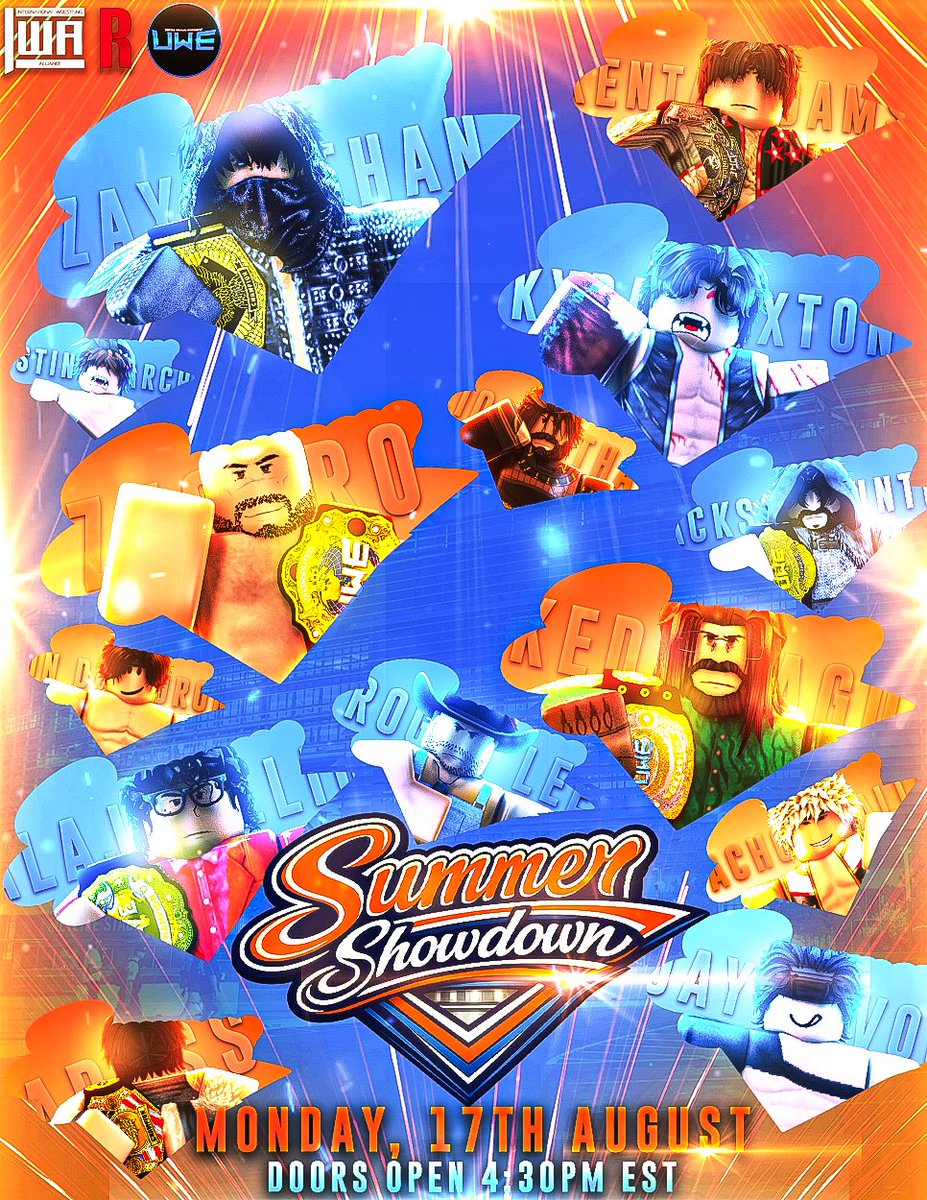 UWEONROBLOX's tweet photo. 🌞 UWE PRESENTS 🌞
#UWESummerShowdown 🏟️
The 2ND ANNUAL Summer Showdown is HERE. BIG matches. HUGE stakes. UNFORGETTABLE moments. 🔥
📅 LIVE MONDAY, AUGUST 17TH
🕟 4:30PM EST
#UWE2026 https://t.co/5CILtiMlsU