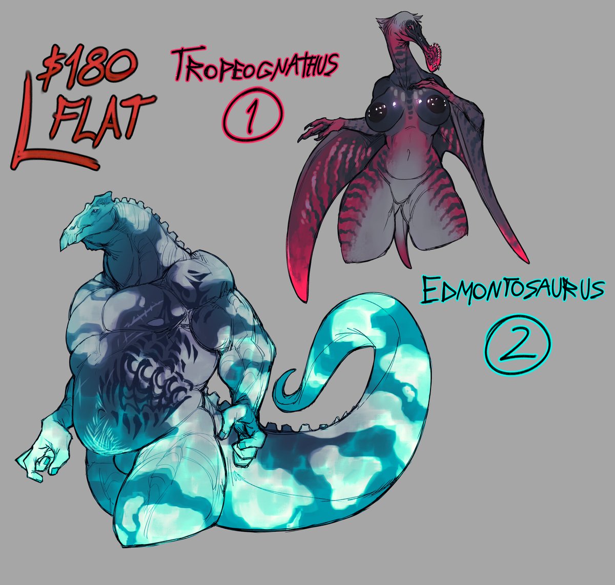 cryptid_jhin's tweet photo. tropeognathus &amp; edmontosaurus! 🌊🥩
open for grabs >:D +info below! https://t.co/KwAHiiJXwF