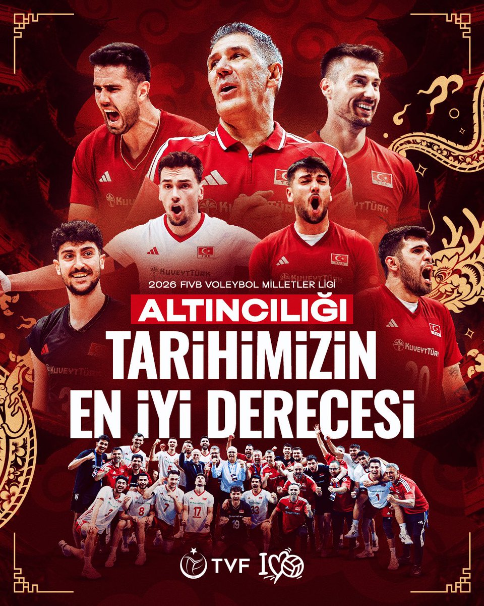 TVForgtr's tweet photo. 2026 FIVB Voleybol Milletler Ligi’ni altıncı sırada tamamlıyoruz! ❤️🇹🇷

Son topa kadar gösterdikleri mücadele, hırs ve azimleriyle göğsümüzü bir kez daha kabartan Filenin Efeleri ile gurur duyuyoruz! ❤️🤍 https://t.co/dLuuDBHxzC