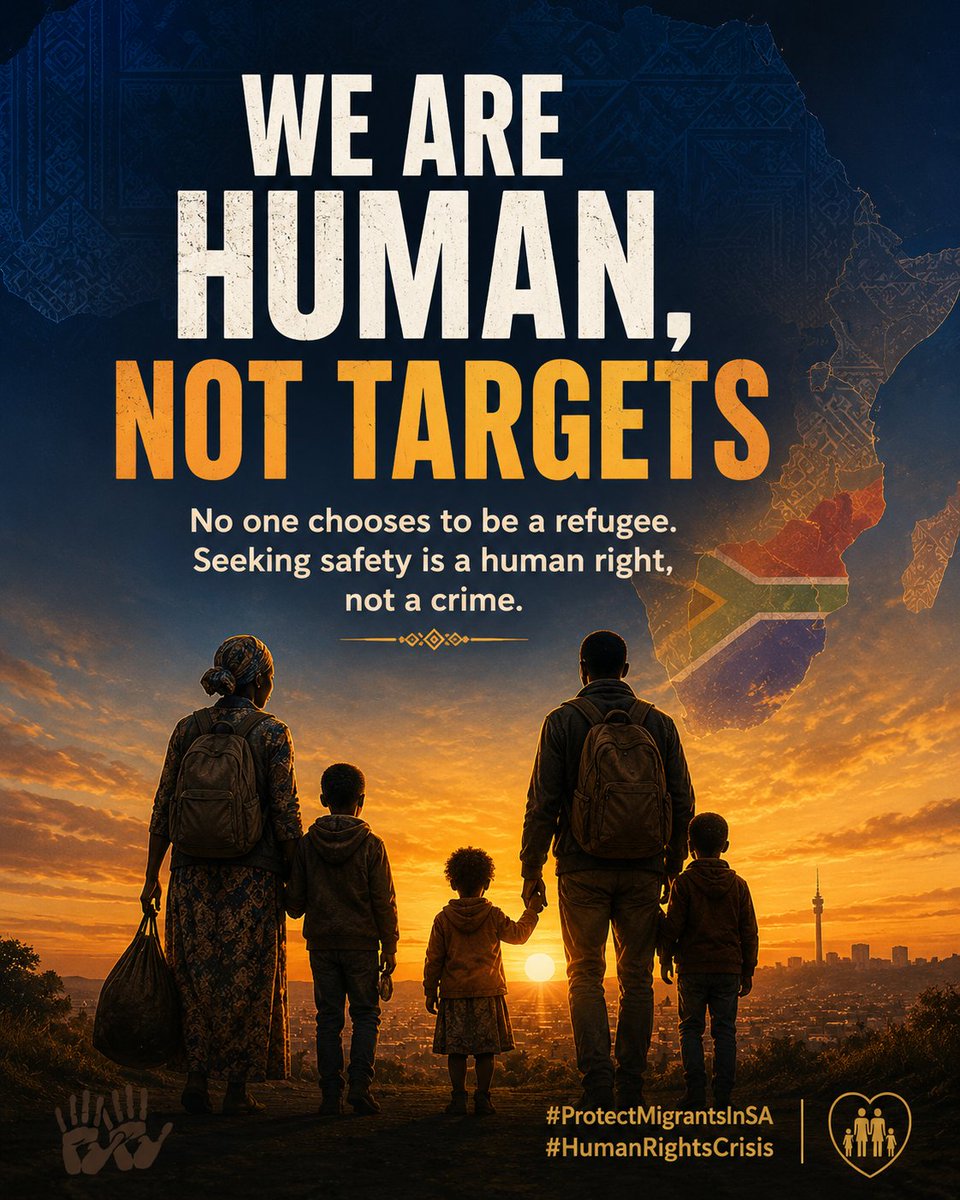 AbelTesema10's tweet photo. 🚨 URGENT HUMAN RIGHTS APPEAL FROM SOUTH AFRICA! 🌍
The harassment, pressure, and climate of fear facing migrants and asylum seekers in South Africa is worsening by the day. ⚠️
No one becomes a refugee by choice! 💔 Our people who fled to save their lives and seek peace deserve to have their basic human rights respected and to be protected from harm.
We call on international human rights advocates, the United Nations, and the global community to closely monitor this situation and be a voice for us. 🙏✊
@AJEnglish
@BBCAfrica
@_AfricanUnion
@ETHZema
@UNHumanRights
@Amnesty 
@hrw
@UNHCR_SouthAfrica
@UN_HRC
@RozaShawul
#ProtectMigrantsInSA #HumanRightsCrisis #StandWithRefugees #SouthAfrica #HumanRightsViolations
