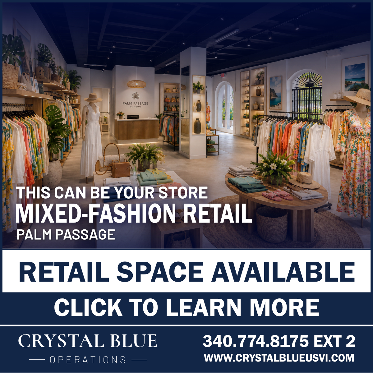 crystalblueusvi's tweet photo. Imagine this is your store. ✨

A vibrant fashion boutique featuring unique styles from designers around the world for men, women, and children.

 https://t.co/1DTUhFyt1A

#CrystalBlueUSVI #RetailSpace #Downtown https://t.co/ZM231q3C1H