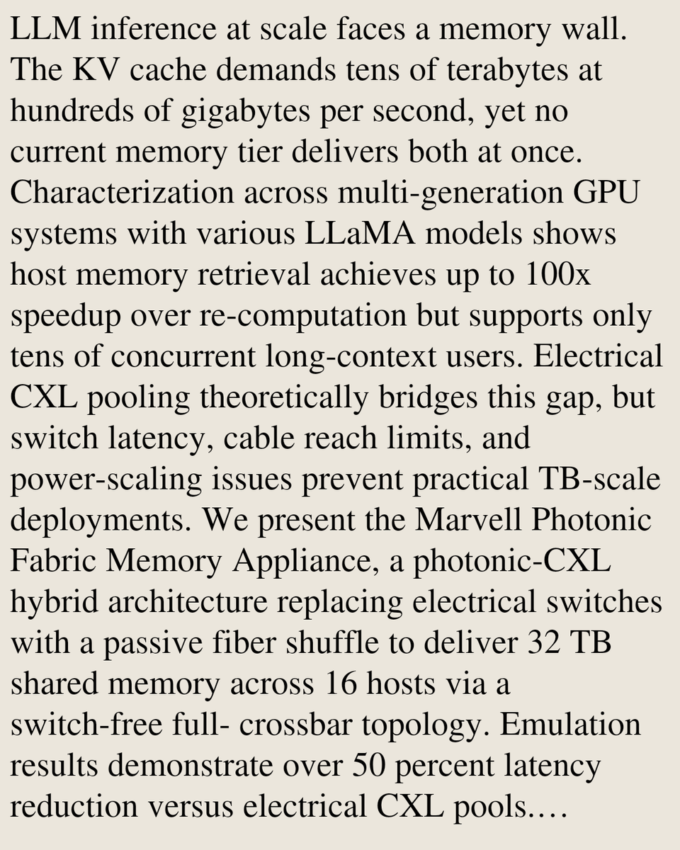 CSPerfPapers's tweet photo. A Photonic-CXL Memory Appliance for Scalable KV Cache Management in LLM Inference

Jing Ding, Yash Nishant, Chandrish Ambati, Jyothsna Kamati, Trung Diep
https://t.co/jaQ6AivDEx [𝚌𝚜.𝙿𝙵] https://t.co/nwK3kRDPDF