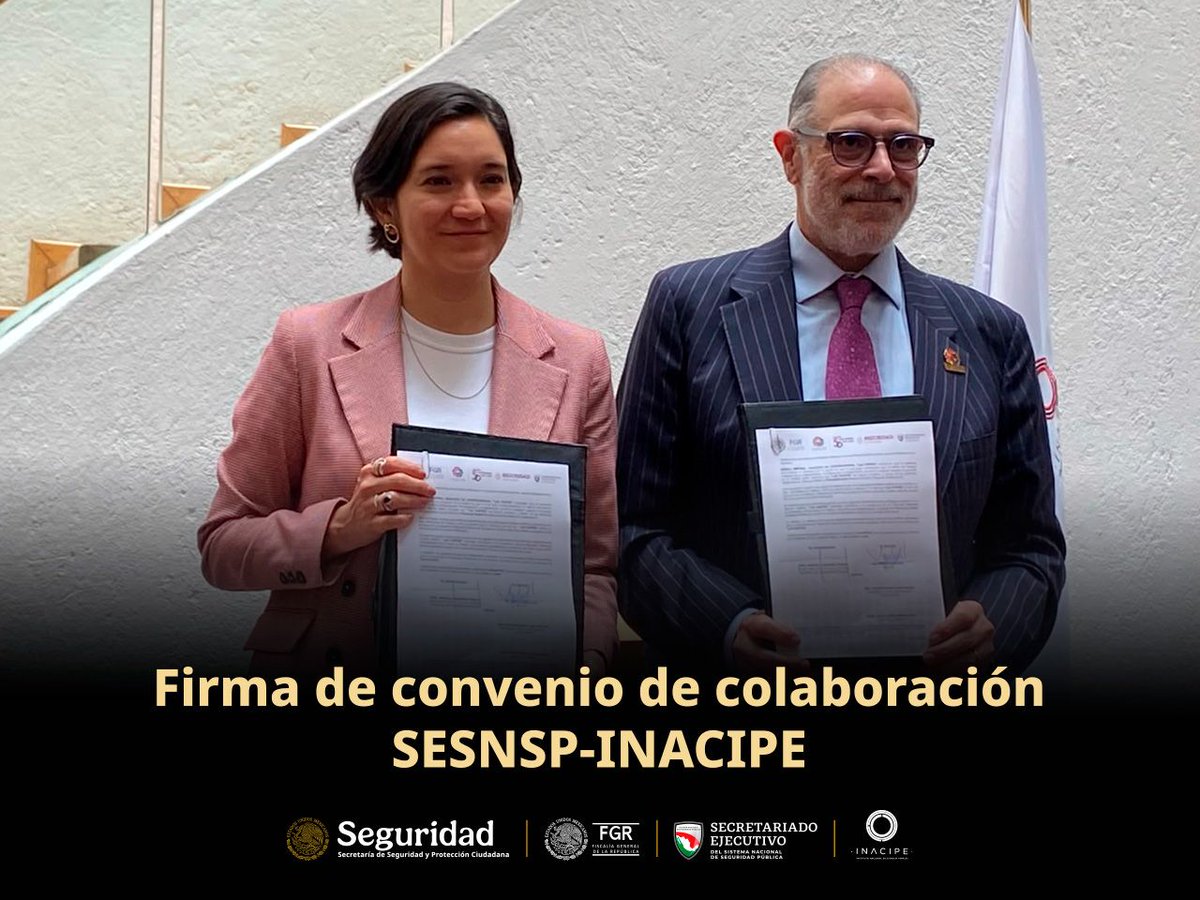 SESNSP's tweet photo. La Secretaria Ejecutiva del #SESNSP, @Maffiguer y el Rector del @INACIPE Dr. Jorge Nader Kuri, encabezaron la firma de un convenio de colaboración para impulsar la profesionalización y fortalecer las capacidades institucionales en materia de seguridad pública.
#seguridad
@OHarfuch
@SSPCMexico