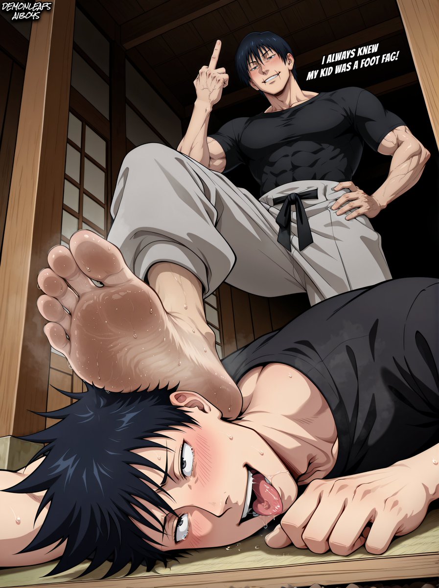 DemonLeafs's tweet photo. Toji's foot funk is making you drool, making you weak in the knees...
The need to submit, to worship him and his huge, sweaty, stinky size 15 feet is all you can think of...
And you LOVE IT!!! 😈🦶💦
#AI #TojiFushiguro #MegumiFushiguro #JujutsuKaisen #JJK #feet #footfetish #smellyfeet #sweatyfeet #sockfetish #smellysocks #footdom #gay #yaoi #R18