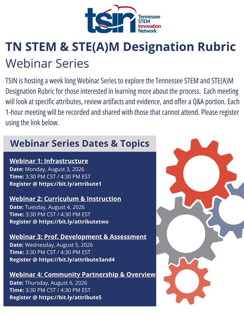 theTSIN's tweet photo. Next week is our week-long webinar series (Aug 3–6) breaking down the rubric, attributes, and live Q&amp;A. You do not want to miss this series! Register today!

Aug 3: Infrastructure 
Aug 4: Curriculum &amp; Instruction
Aug 5: PD &amp; Assessment 
Aug 6: Community Partnership https://t.co/faY14SGSZ4