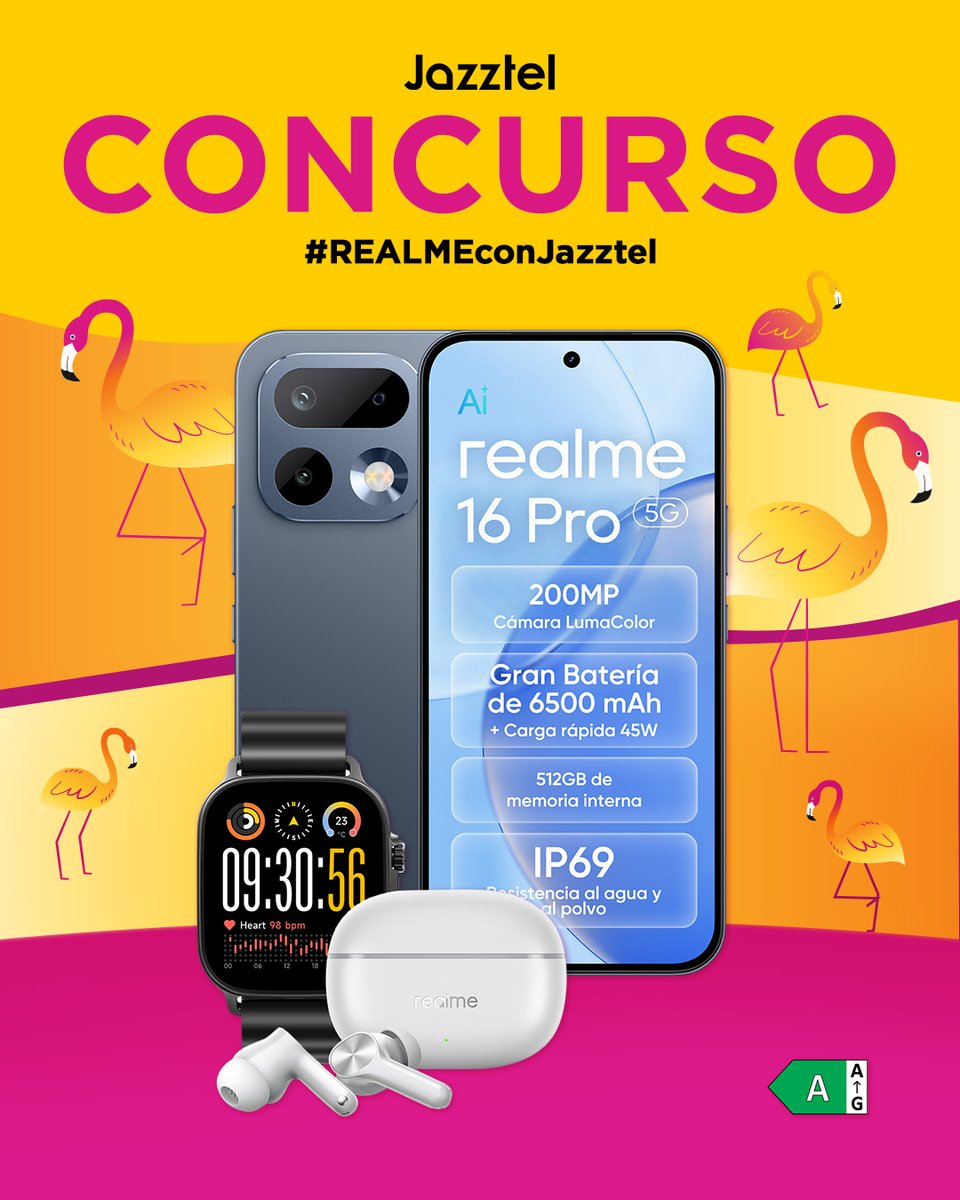 jazztel_es's tweet photo. Se viene a Jazztel el MEGAPACK
📲 #Realme16Pro5G 
⌚ #RealmeWatch5
🎧 #RealmeT200Lite
JUNTOS en este CONCURSAZO
Participa:
➡️ Sigue a @jazztel_es y @realmeespana 
🔁 Haz RT
💬 Menciona a tu amigo más REALME que tengas
#️⃣ HT #REALMEconJazztel
¡Suerte! 🍀
BL https://t.co/Md3D1ApEsY https://t.co/vELnGMc3vm