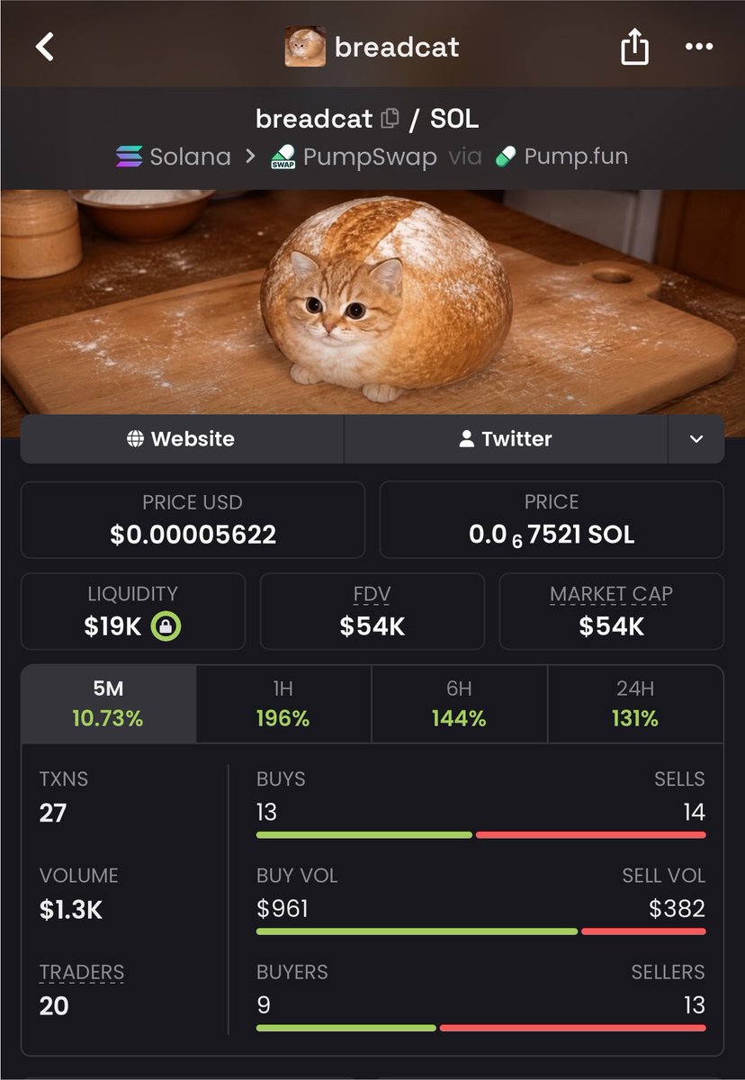 0xTheRealG's tweet photo. I think another 15/20k up from here and it’s going to explode back to 300/400k🚬

$Breadcat endless memes🚬 https://t.co/4yYsE0PXcL